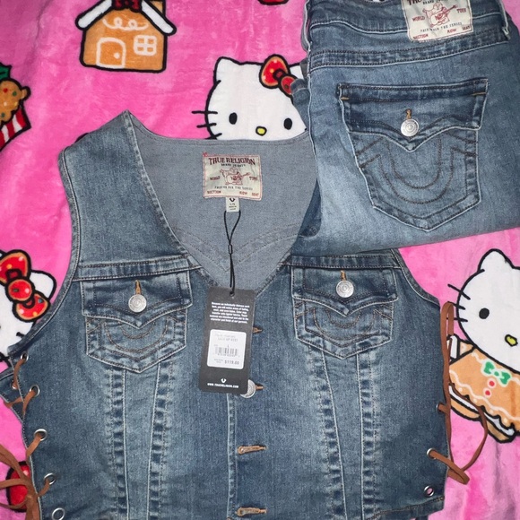 1. True religion denim vest (Large) with matching low rise jeans. - Picture 3 of 4